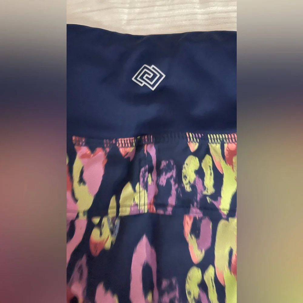 ZELOS navy/blue tennis skirt/skort, mauve & neon yellow leopard spots, Like New - Picture 6 of 6